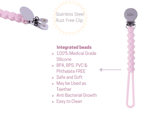 Blue - kéké Silicone Pacifier & Clip