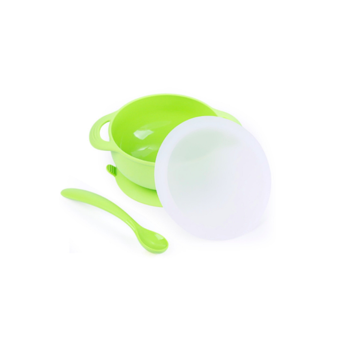 Silicone suction bowl with lid and spoon set for babies — Mez' Amours